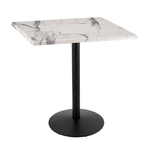 42" Tall OD214 Black Table Base 22" Diameter 36"x36" Square White Marble Top